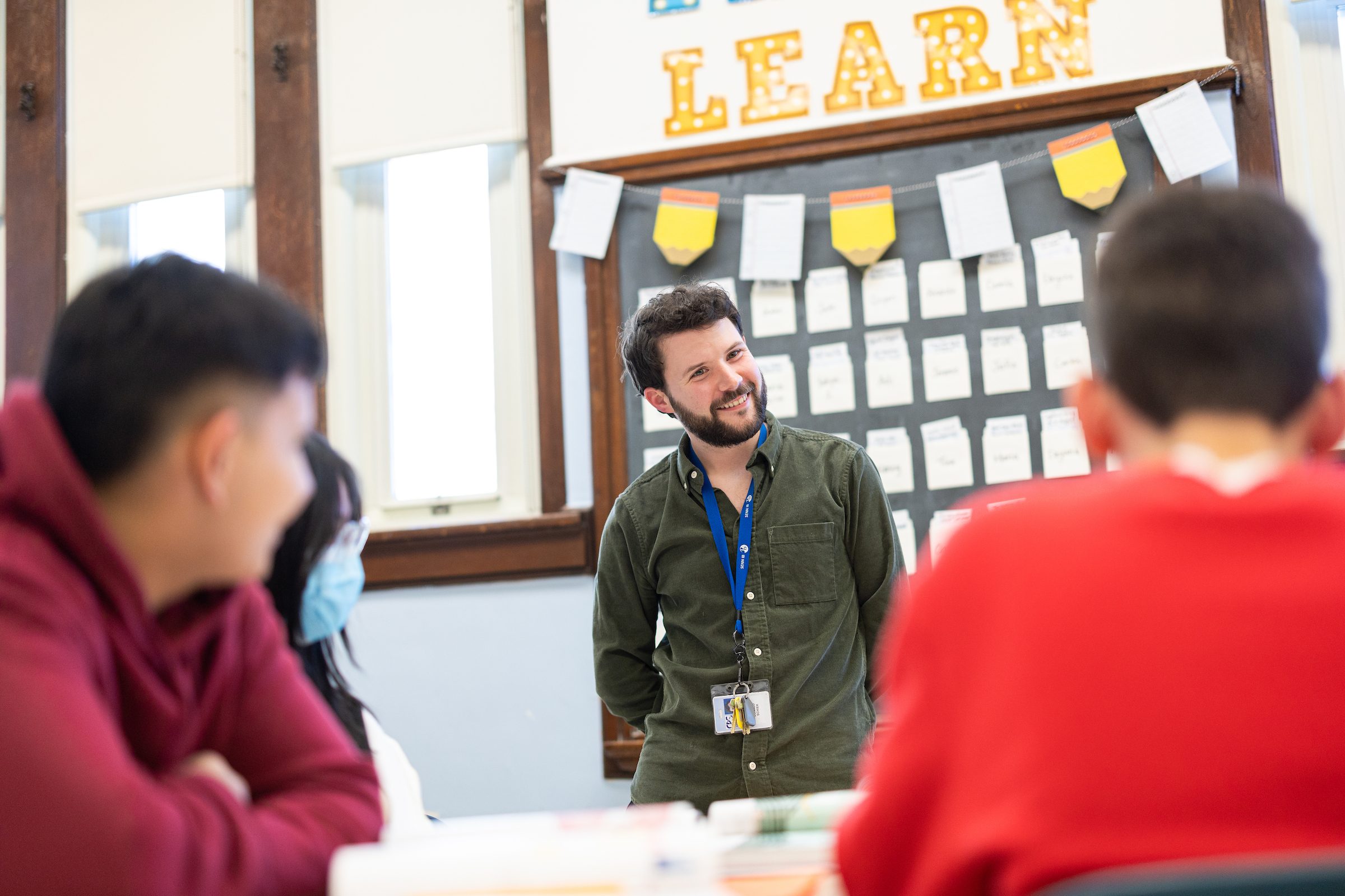 Loyola University Chicago School of Education alumnus Donny Schiek teaches at Senn High School in Edgewater. (Photo: Lukas Keapproth)