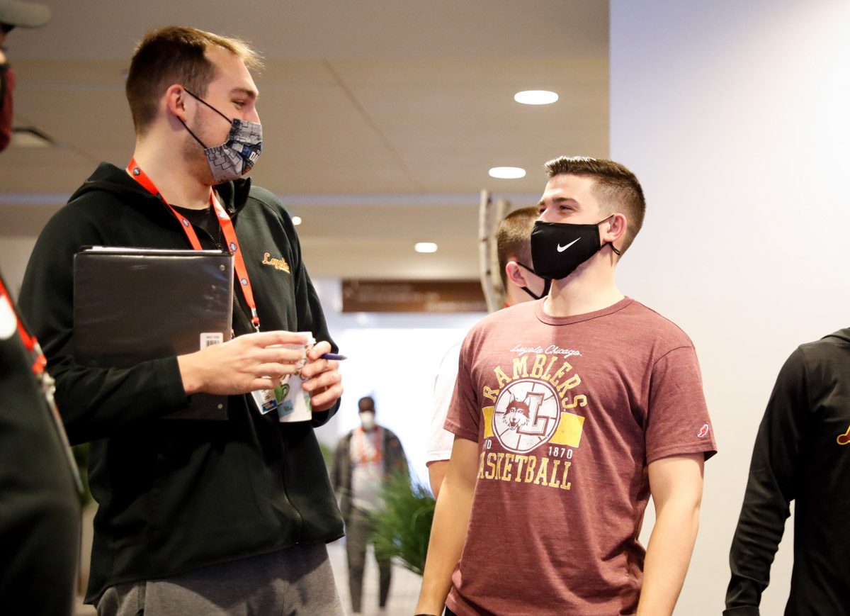 Clayton Custer in the Ramblers locker room.