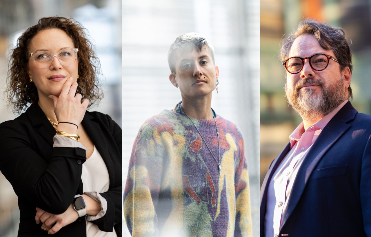 Portraits of Professors Jenna Drenton, Devon Price and Johnathan Singer.